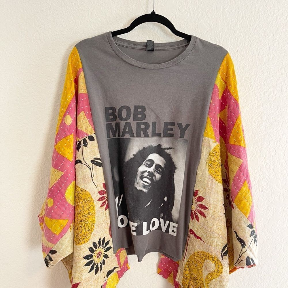 Kantha Kimono Up cycled Bob Marley T-shirt one of a kind - Picture 2 of 7